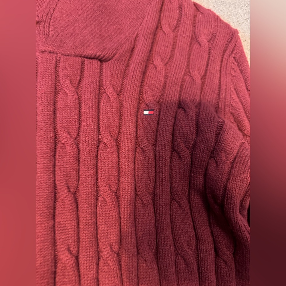 NEW TOMMY HILFIGER CABLE KNIT SHAWL COLLAR WOOL COTTON PULLOVER LARGE